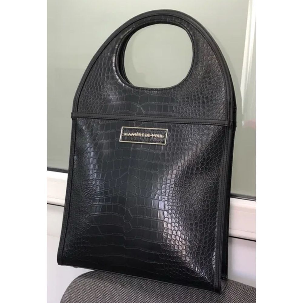 Rare Manière De Voir Vegan Leather Black Crocodile Everything Purse